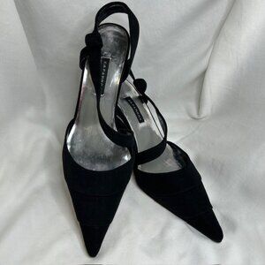 CAPARROS Black Fabric Pointed Toe Sling Back Heels